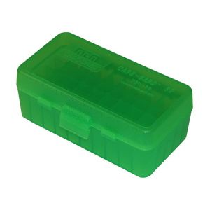 AMMO BOX 50 ROUND FLIP-TOP 38 TO 357 CLEAR GREEN